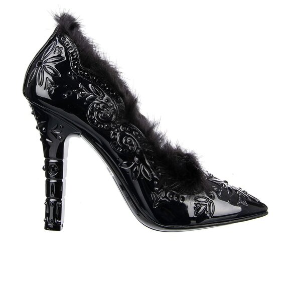 Dolce & Gabbana - Cinderella Fur and PVC Pumps with Crystals Black 37 - Picture 1 of 5